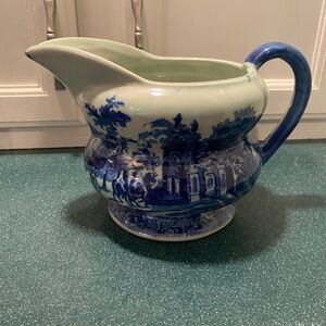 Vintage Blue and White Ceramic Pitcher